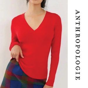 Maeve Red Ribbed V-neck Sweater - Large